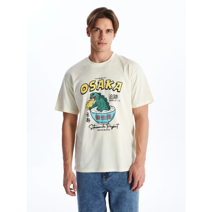 XSIDE BEJ Bisiklet Yaka Kısa Kollu Baskılı Penye Erkek Tişört