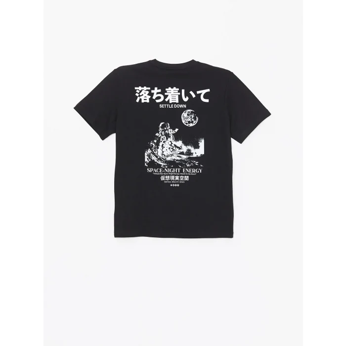 LCW Casual SİYAH Bisiklet Yaka Kısa Kollu Baskılı Penye Erkek Tişört