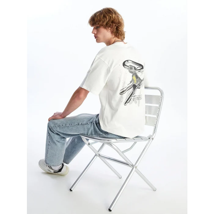 XSIDE EKRU Bisiklet Yaka Kısa Kollu Baskılı Penye Erkek Tişört