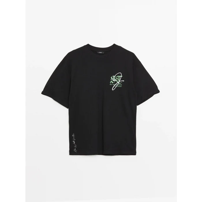 XSIDE SİYAH Bisiklet Yaka Kısa Kollu Baskılı Penye Erkek Tişört