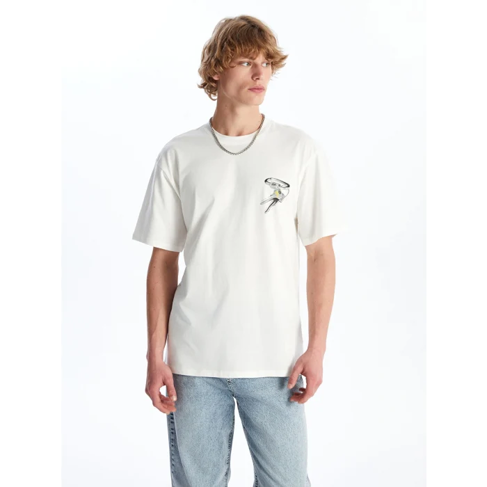 XSIDE EKRU Bisiklet Yaka Kısa Kollu Baskılı Penye Erkek Tişört