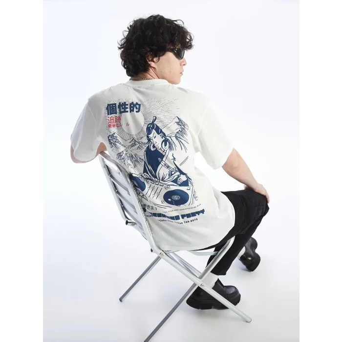 XSIDE EKRU Bisiklet Yaka Kısa Kollu Baskılı Penye Erkek Tişört