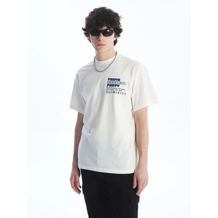 XSIDE EKRU Bisiklet Yaka Kısa Kollu Baskılı Penye Erkek Tişört