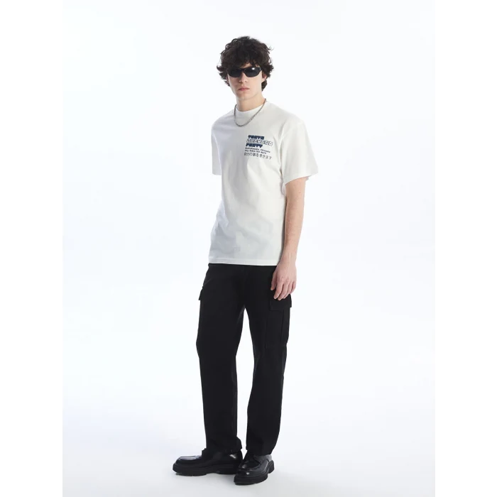 XSIDE EKRU Bisiklet Yaka Kısa Kollu Baskılı Penye Erkek Tişört