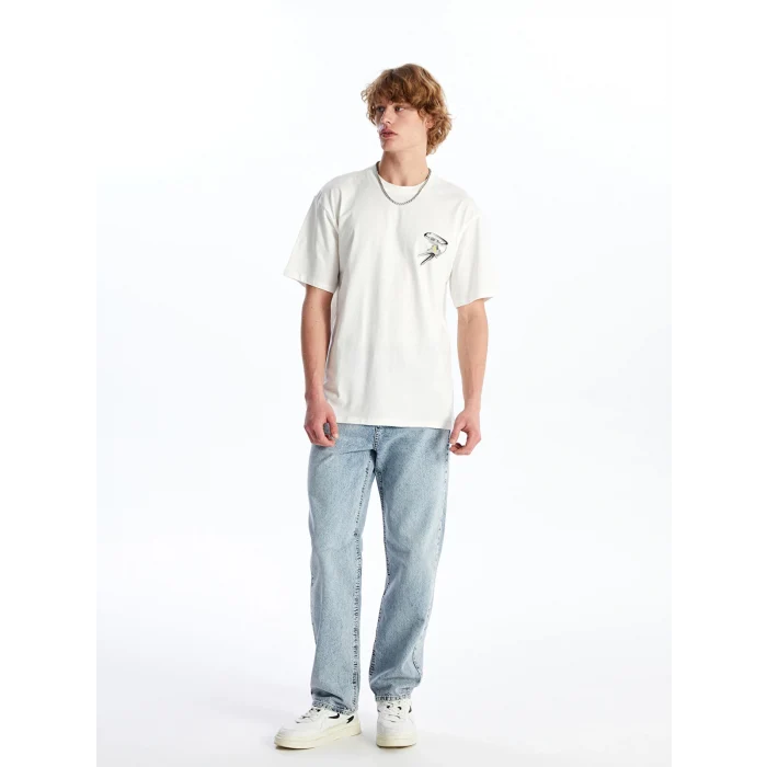 XSIDE EKRU Bisiklet Yaka Kısa Kollu Baskılı Penye Erkek Tişört