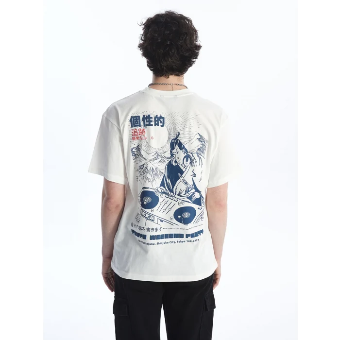 XSIDE EKRU Bisiklet Yaka Kısa Kollu Baskılı Penye Erkek Tişört