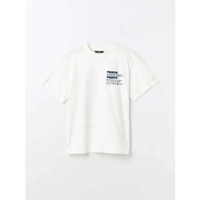 XSIDE EKRU Bisiklet Yaka Kısa Kollu Baskılı Penye Erkek Tişört