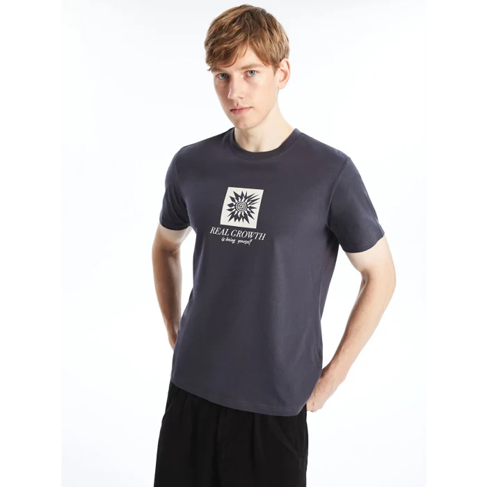 LCW Casual ANTRASİT Bisiklet Yaka Kısa Kollu Baskılı Penye Erkek Tişört