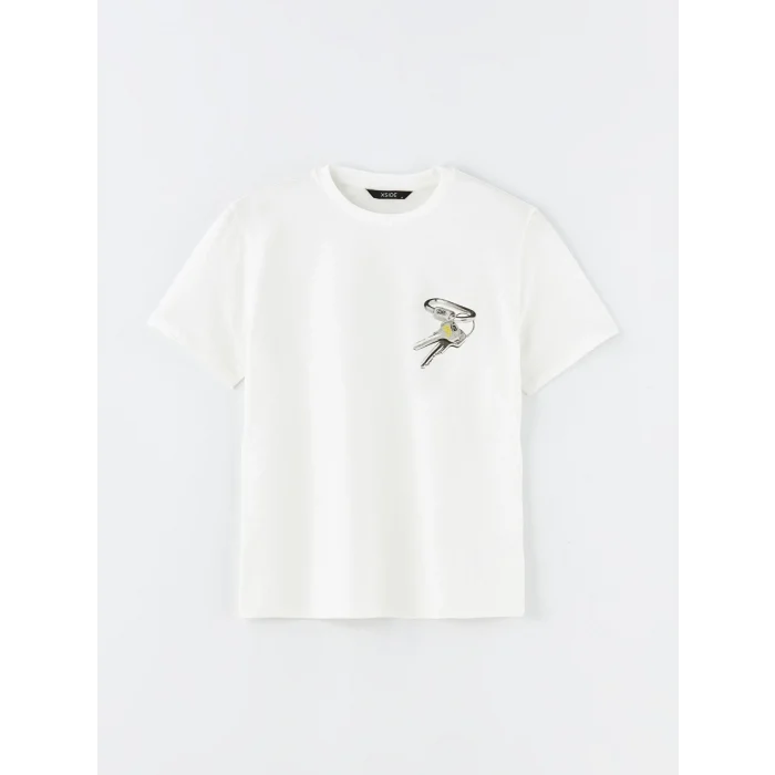 XSIDE EKRU Bisiklet Yaka Kısa Kollu Baskılı Penye Erkek Tişört