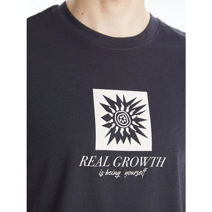 LCW Casual ANTRASİT Bisiklet Yaka Kısa Kollu Baskılı Penye Erkek Tişört