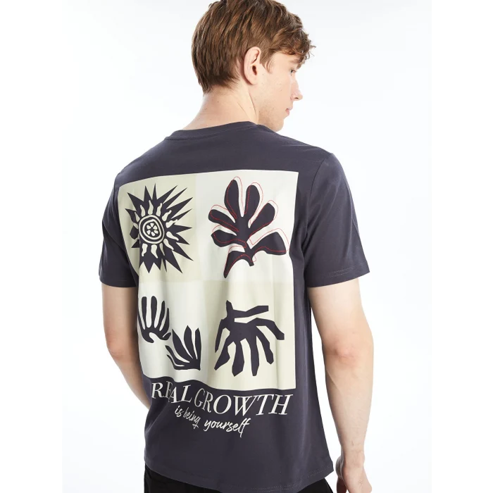 LCW Casual ANTRASİT Bisiklet Yaka Kısa Kollu Baskılı Penye Erkek Tişört