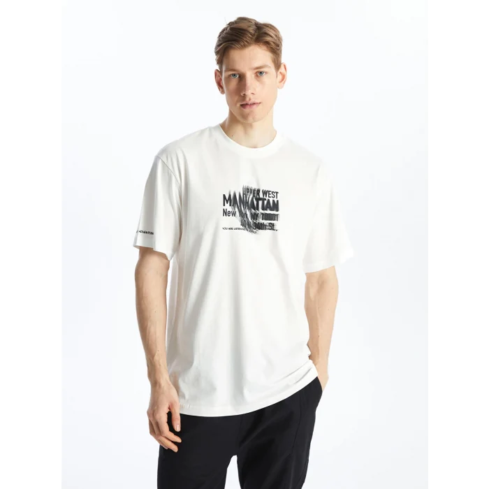 XSIDE EKRU Bisiklet Yaka Kısa Kollu Baskılı Penye Erkek Tişört