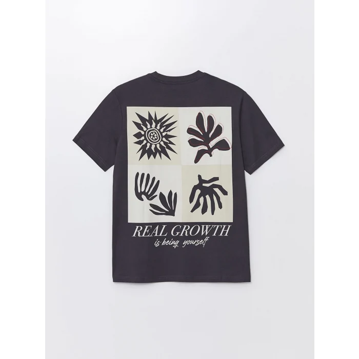 LCW Casual ANTRASİT Bisiklet Yaka Kısa Kollu Baskılı Penye Erkek Tişört