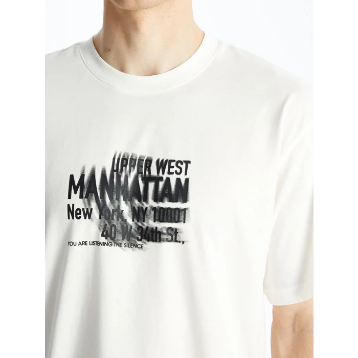 XSIDE EKRU Bisiklet Yaka Kısa Kollu Baskılı Penye Erkek Tişört