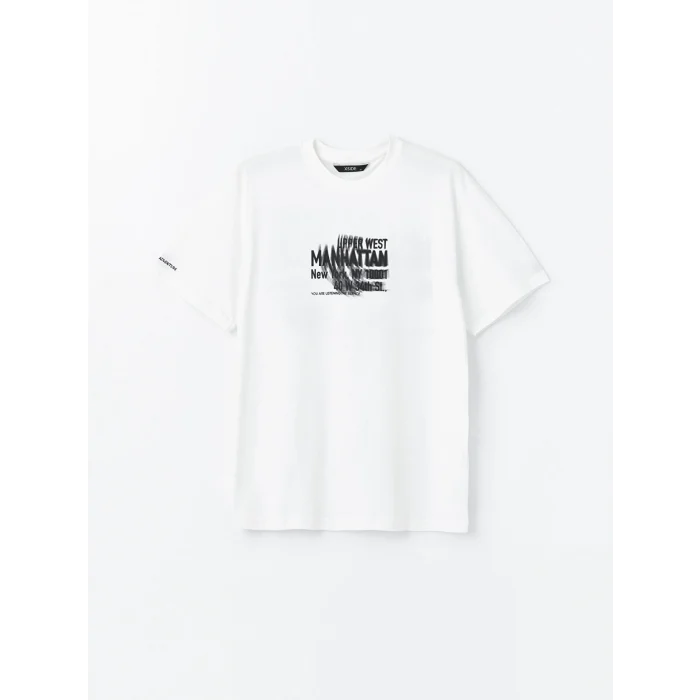 XSIDE EKRU Bisiklet Yaka Kısa Kollu Baskılı Penye Erkek Tişört