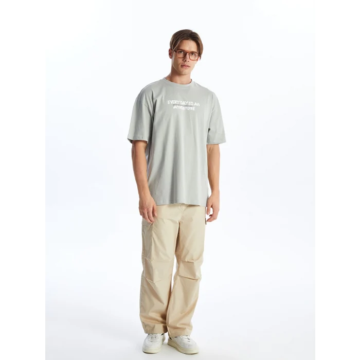 XSIDE GRİ Bisiklet Yaka Kısa Kollu Baskılı Penye Erkek Tişört