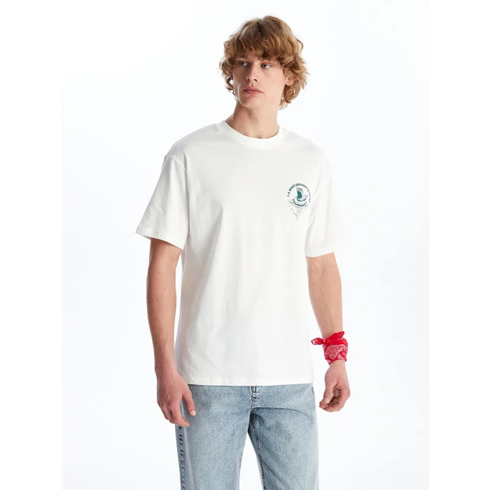 XSIDE EKRU Bisiklet Yaka Kısa Kollu Baskılı Penye Erkek Tişört