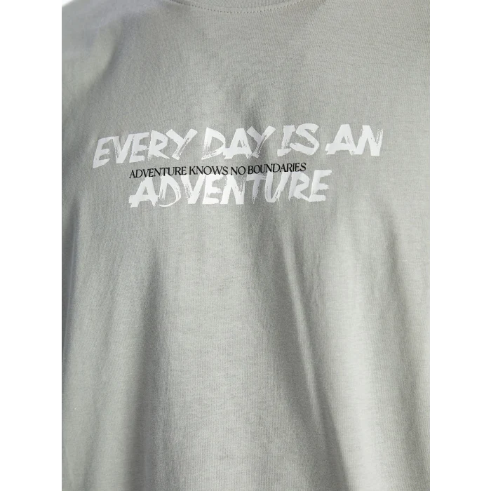 XSIDE GRİ Bisiklet Yaka Kısa Kollu Baskılı Penye Erkek Tişört