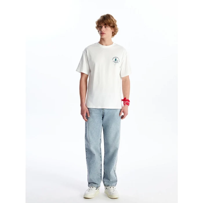 XSIDE EKRU Bisiklet Yaka Kısa Kollu Baskılı Penye Erkek Tişört