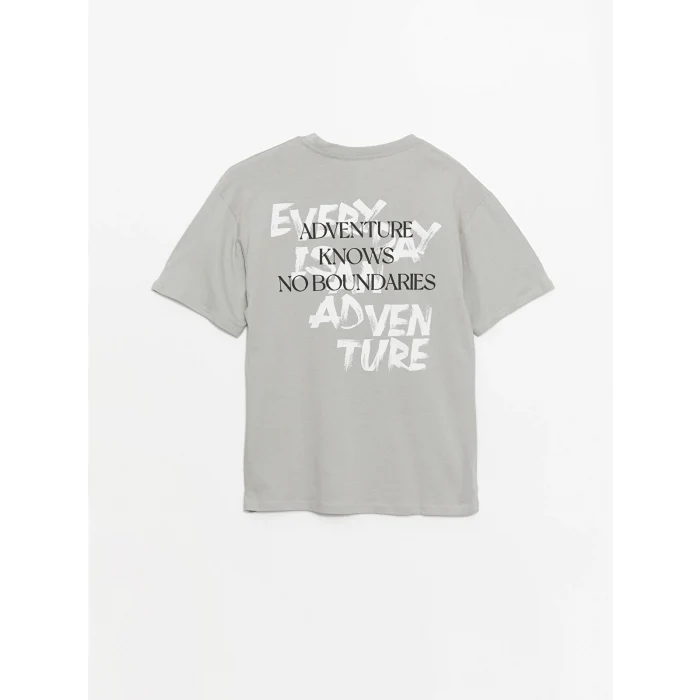 XSIDE GRİ Bisiklet Yaka Kısa Kollu Baskılı Penye Erkek Tişört