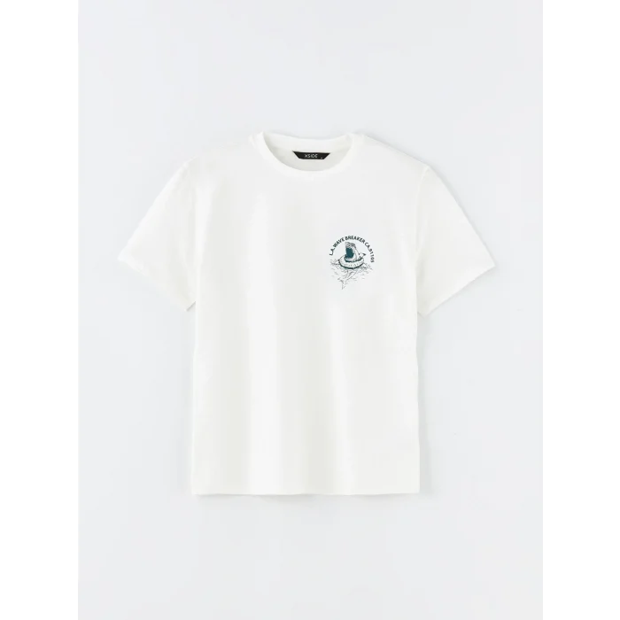 XSIDE EKRU Bisiklet Yaka Kısa Kollu Baskılı Penye Erkek Tişört