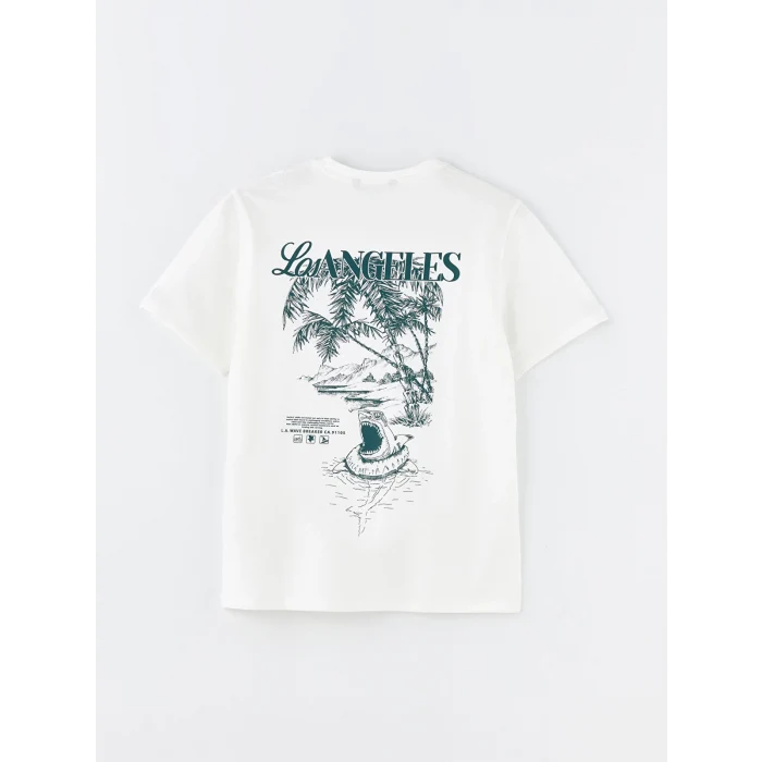 XSIDE EKRU Bisiklet Yaka Kısa Kollu Baskılı Penye Erkek Tişört