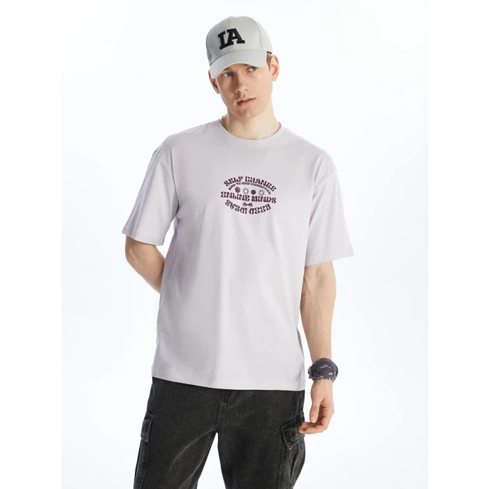 XSIDE LİLA Bisiklet Yaka Kısa Kollu Baskılı Penye Erkek Tişört