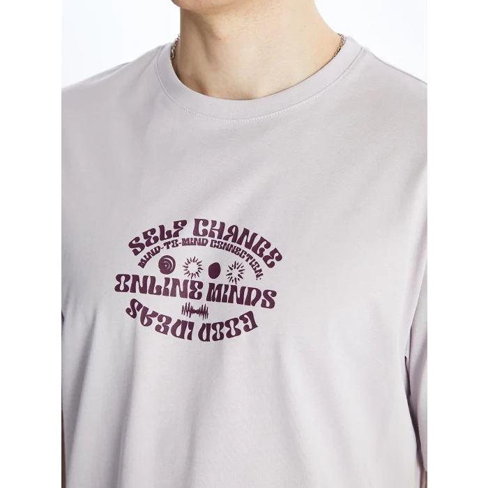 XSIDE LİLA Bisiklet Yaka Kısa Kollu Baskılı Penye Erkek Tişört