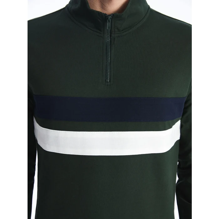 LCWAIKIKI Classic YEŞİL Dik Yaka Uzun Kollu Renk Bloklu Erkek Sweatshirt