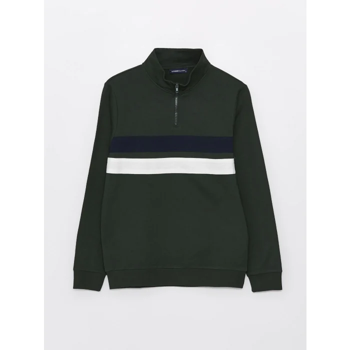 LCWAIKIKI Classic YEŞİL Dik Yaka Uzun Kollu Renk Bloklu Erkek Sweatshirt