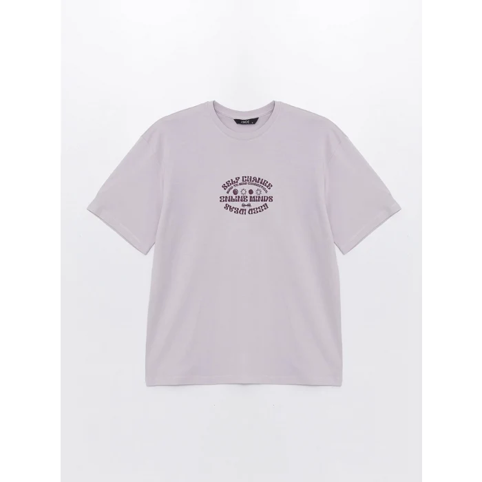 XSIDE LİLA Bisiklet Yaka Kısa Kollu Baskılı Penye Erkek Tişört