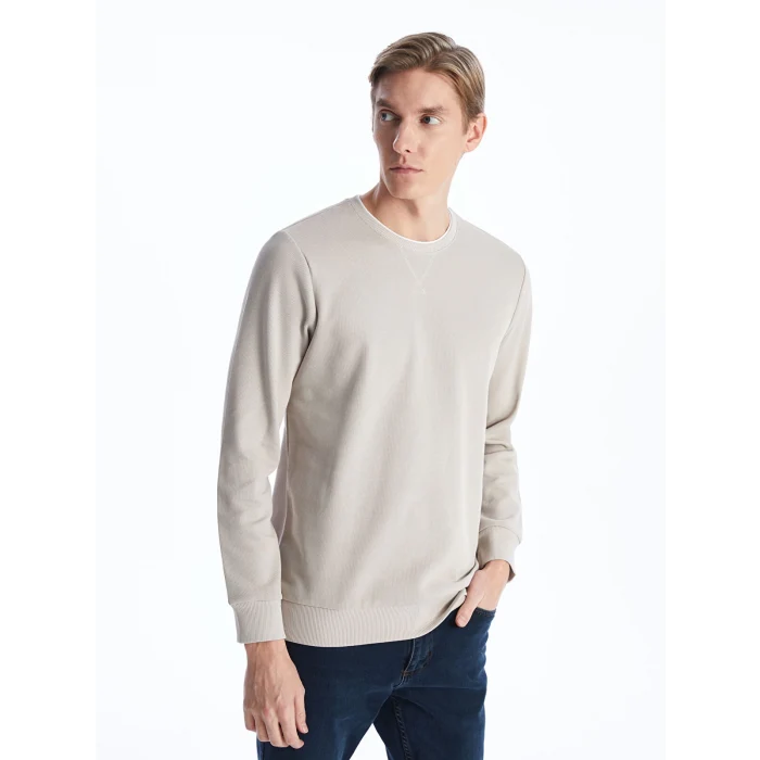 LCWAIKIKI Classic BEJ Bisiklet Yaka Uzun Kollu Erkek Sweatshirt