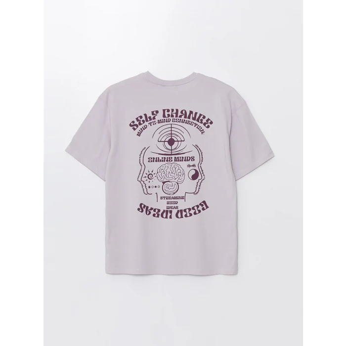 XSIDE LİLA Bisiklet Yaka Kısa Kollu Baskılı Penye Erkek Tişört