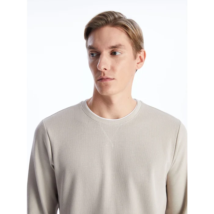 LCWAIKIKI Classic BEJ Bisiklet Yaka Uzun Kollu Erkek Sweatshirt