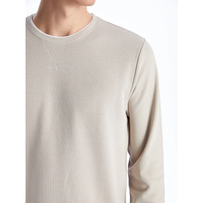 LCWAIKIKI Classic BEJ Bisiklet Yaka Uzun Kollu Erkek Sweatshirt