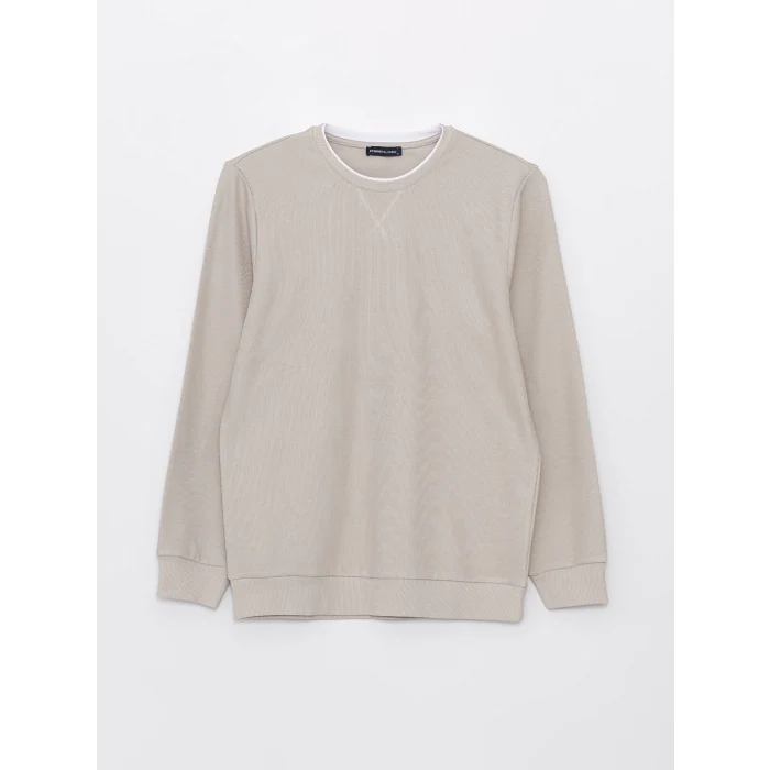 LCWAIKIKI Classic BEJ Bisiklet Yaka Uzun Kollu Erkek Sweatshirt