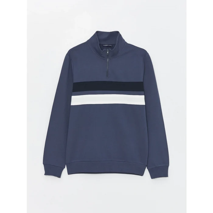 LCWAIKIKI Classic İNDİGO Dik Yaka Uzun Kollu Renk Bloklu Erkek Sweatshirt