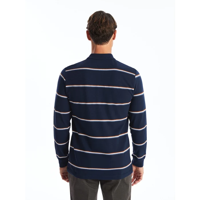 LCWAIKIKI Classic LACİVERT Polo Yaka Uzun Kollu Çizgili Erkek Sweatshirt