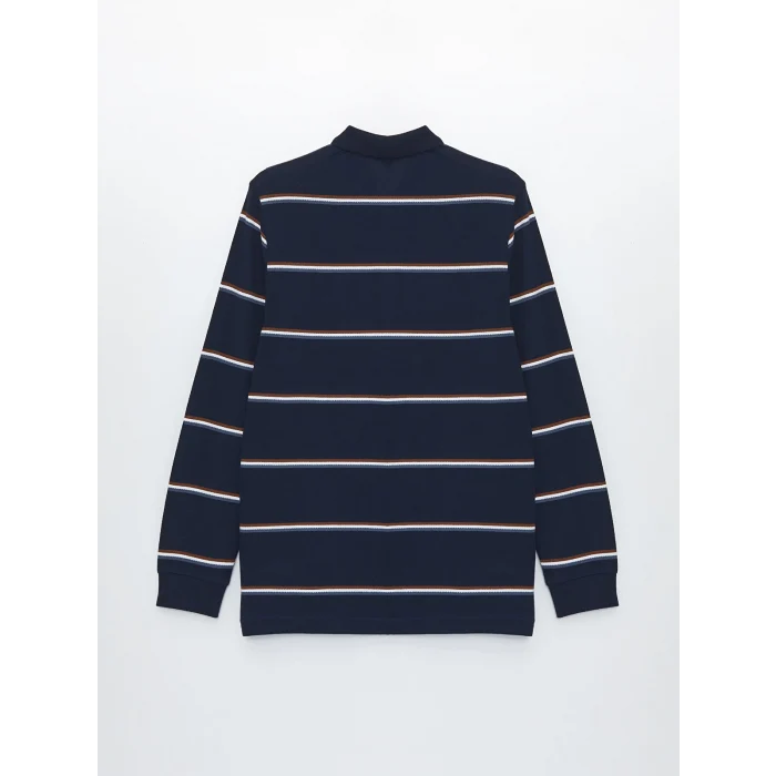 LCWAIKIKI Classic LACİVERT Polo Yaka Uzun Kollu Çizgili Erkek Sweatshirt