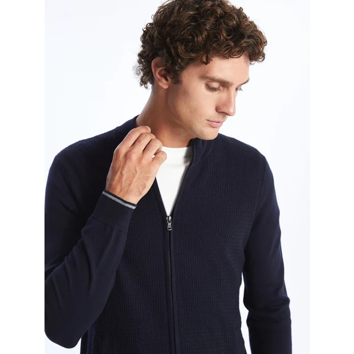 LCWAIKIKI Classic LACİVERT Standart Kalıp Dik Yaka Erkek Triko Hırka