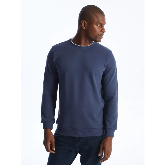 LCWAIKIKI Classic İNDİGO Bisiklet Yaka Uzun Kollu Erkek Sweatshirt