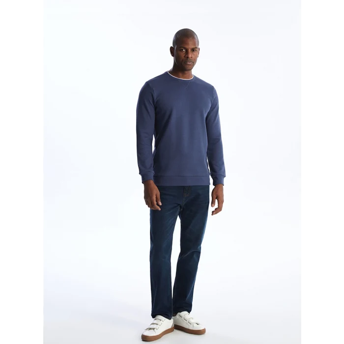 LCWAIKIKI Classic İNDİGO Bisiklet Yaka Uzun Kollu Erkek Sweatshirt