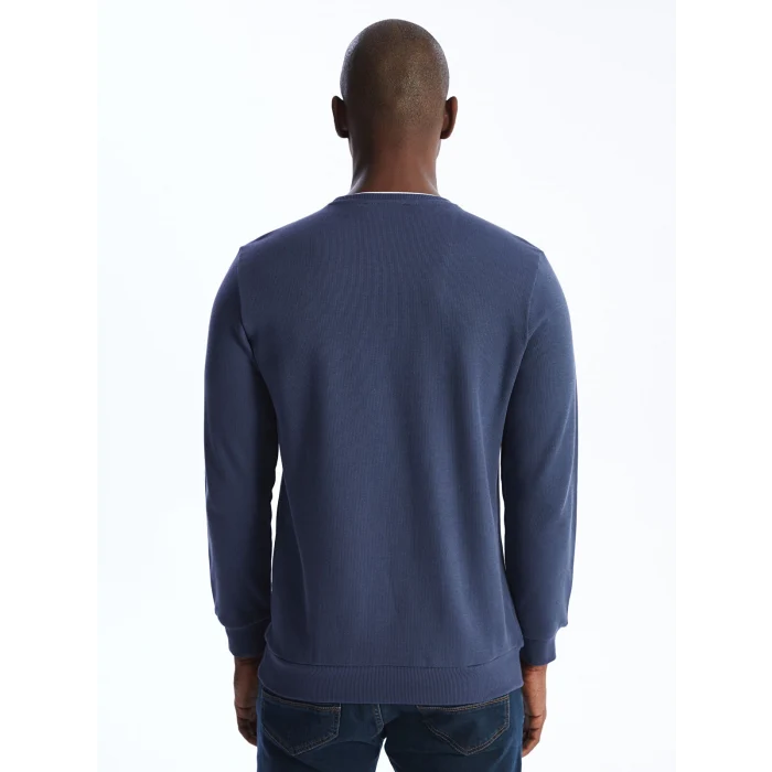 LCWAIKIKI Classic İNDİGO Bisiklet Yaka Uzun Kollu Erkek Sweatshirt