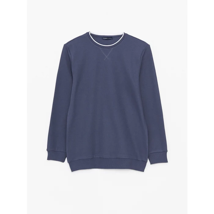 LCWAIKIKI Classic İNDİGO Bisiklet Yaka Uzun Kollu Erkek Sweatshirt