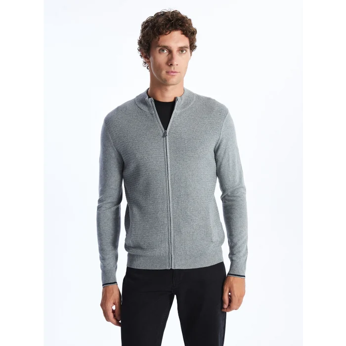 LCWAIKIKI Classic GRİ Standart Kalıp Dik Yaka Erkek Triko Hırka