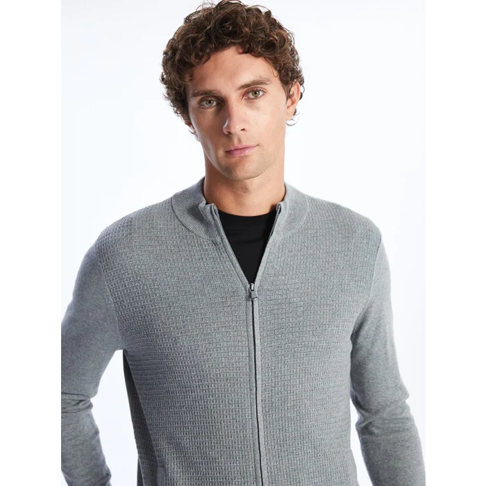 LCWAIKIKI Classic GRİ Standart Kalıp Dik Yaka Erkek Triko Hırka