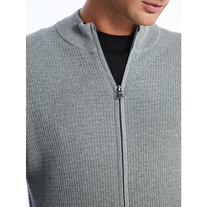 LCWAIKIKI Classic GRİ Standart Kalıp Dik Yaka Erkek Triko Hırka