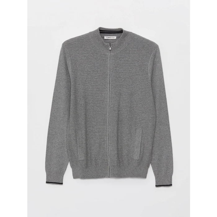 LCWAIKIKI Classic GRİ Standart Kalıp Dik Yaka Erkek Triko Hırka