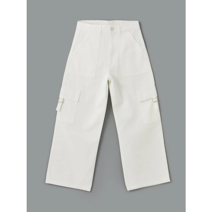 LCW Kids EKRU Beli Ayarlanabilir Lastikli Kız Çocuk Kargo Pantolon