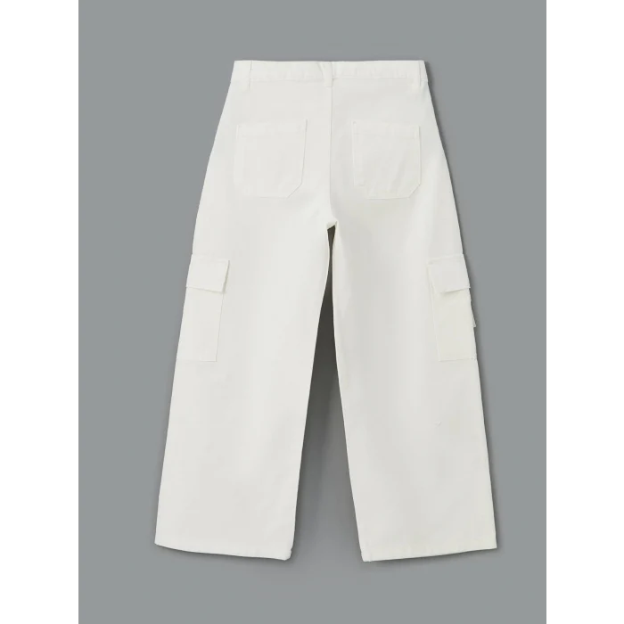 LCW Kids EKRU Beli Ayarlanabilir Lastikli Kız Çocuk Kargo Pantolon